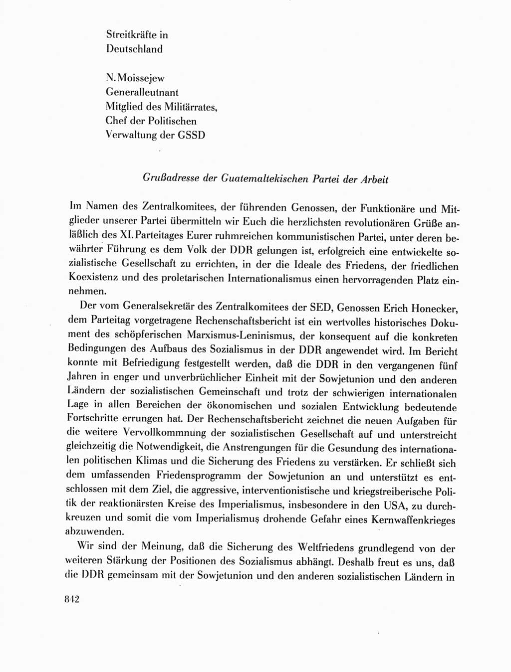 Protokoll der Verhandlungen des Ⅺ. Parteitages der Sozialistischen Einheitspartei Deutschlands (SED) [Deutsche Demokratische Republik (DDR)] 1986, Seite 842