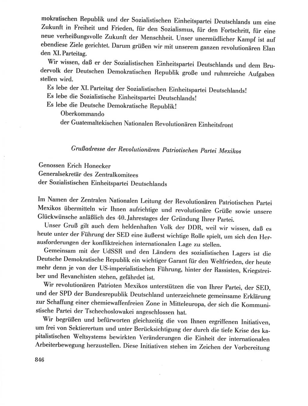 Protokoll der Verhandlungen des Ⅺ. Parteitages der Sozialistischen Einheitspartei Deutschlands (SED) [Deutsche Demokratische Republik (DDR)] 1986, Seite 846
