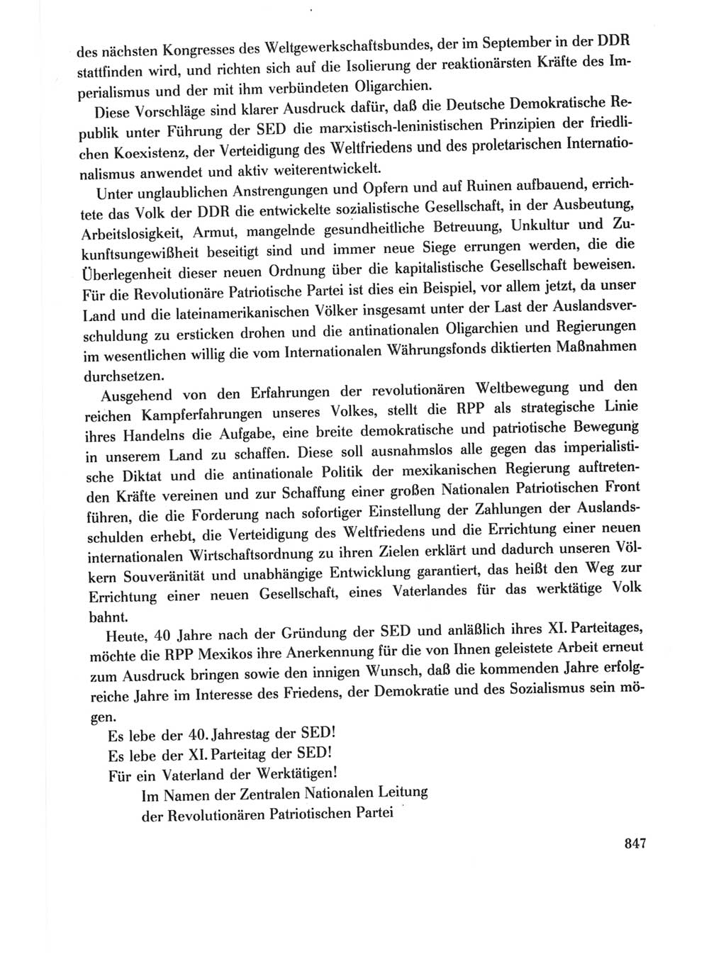Protokoll der Verhandlungen des Ⅺ. Parteitages der Sozialistischen Einheitspartei Deutschlands (SED) [Deutsche Demokratische Republik (DDR)] 1986, Seite 847