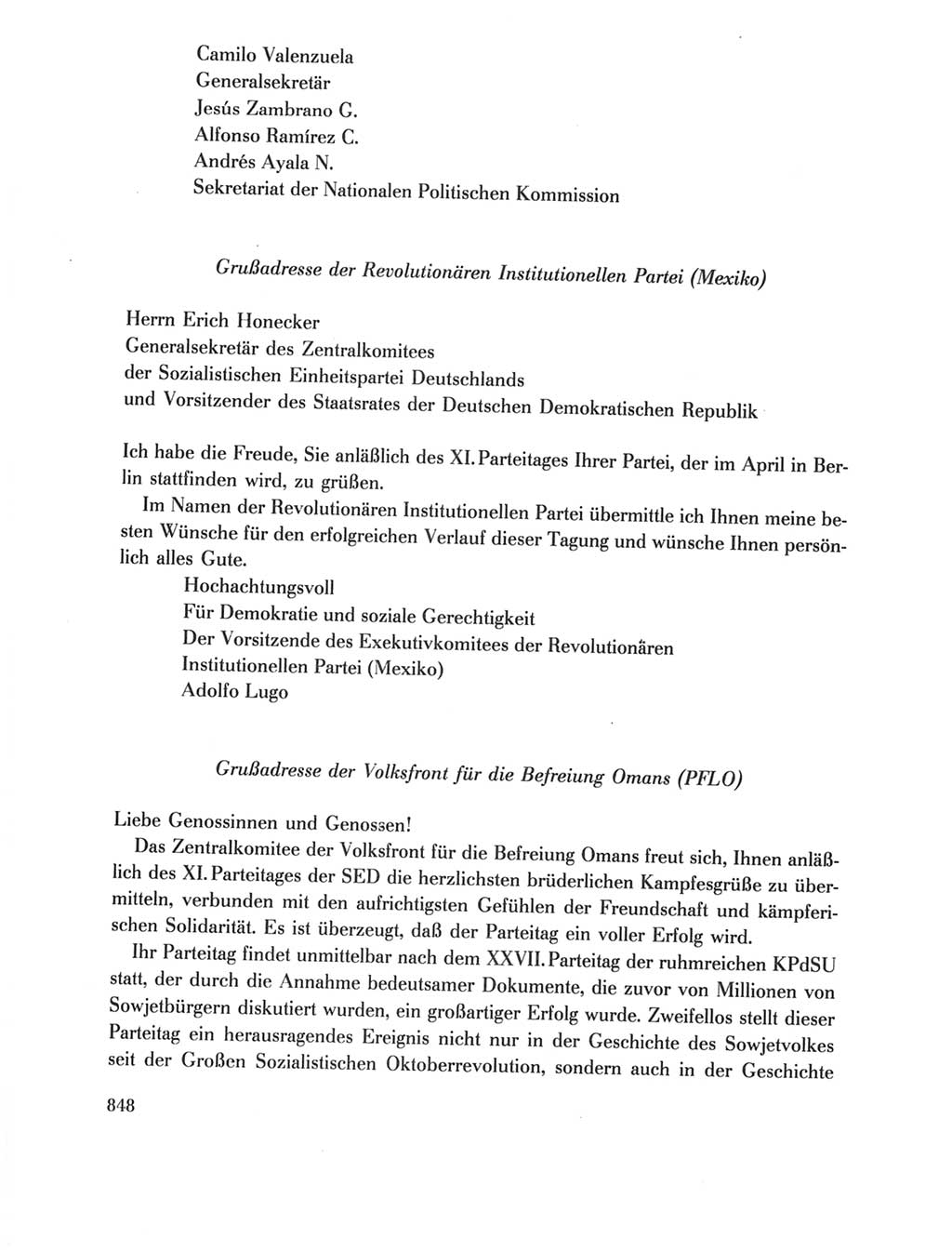 Protokoll der Verhandlungen des Ⅺ. Parteitages der Sozialistischen Einheitspartei Deutschlands (SED) [Deutsche Demokratische Republik (DDR)] 1986, Seite 848