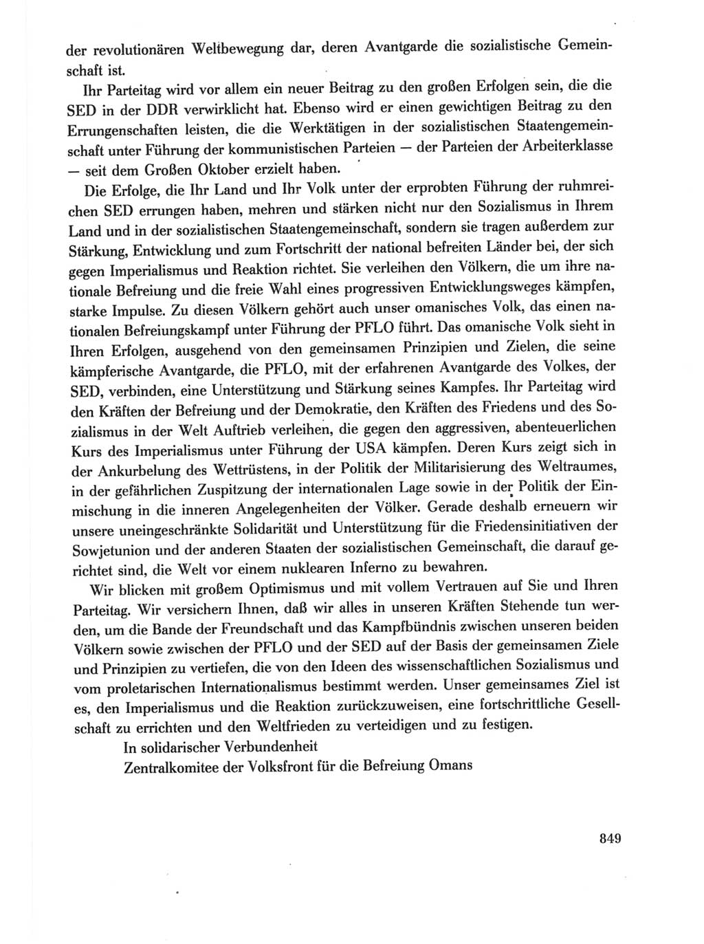 Protokoll der Verhandlungen des Ⅺ. Parteitages der Sozialistischen Einheitspartei Deutschlands (SED) [Deutsche Demokratische Republik (DDR)] 1986, Seite 849