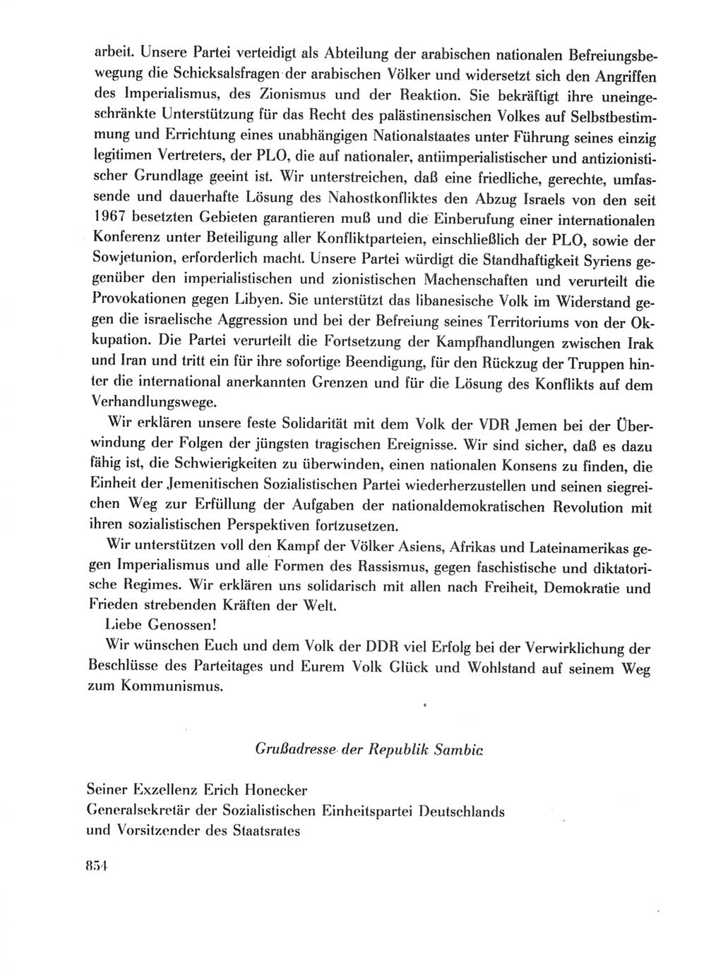 Protokoll der Verhandlungen des Ⅺ. Parteitages der Sozialistischen Einheitspartei Deutschlands (SED) [Deutsche Demokratische Republik (DDR)] 1986, Seite 854