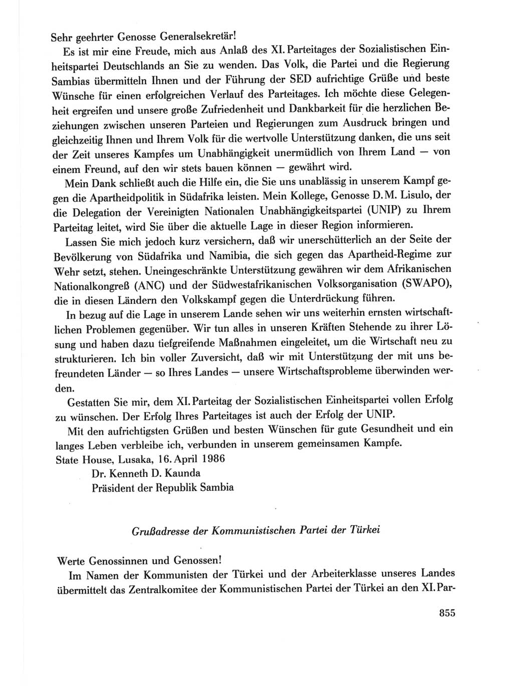 Protokoll der Verhandlungen des Ⅺ. Parteitages der Sozialistischen Einheitspartei Deutschlands (SED) [Deutsche Demokratische Republik (DDR)] 1986, Seite 855