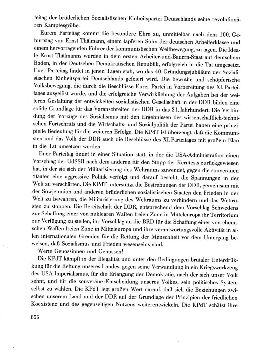 Protokoll der Verhandlungen des Ⅺ. Parteitages der Sozialistischen Einheitspartei Deutschlands (SED) [Deutsche Demokratische Republik (DDR)] 1986, Seite 856
