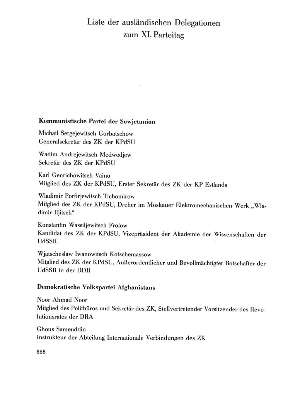Protokoll der Verhandlungen des Ⅺ. Parteitages der Sozialistischen Einheitspartei Deutschlands (SED) [Deutsche Demokratische Republik (DDR)] 1986, Seite 858