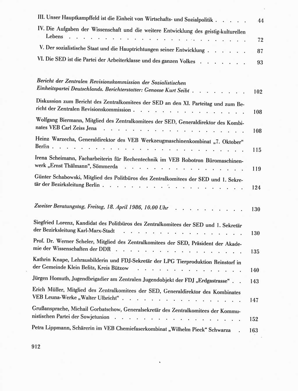 Protokoll der Verhandlungen des Ⅺ. Parteitages der Sozialistischen Einheitspartei Deutschlands (SED) [Deutsche Demokratische Republik (DDR)] 1986, Seite 912