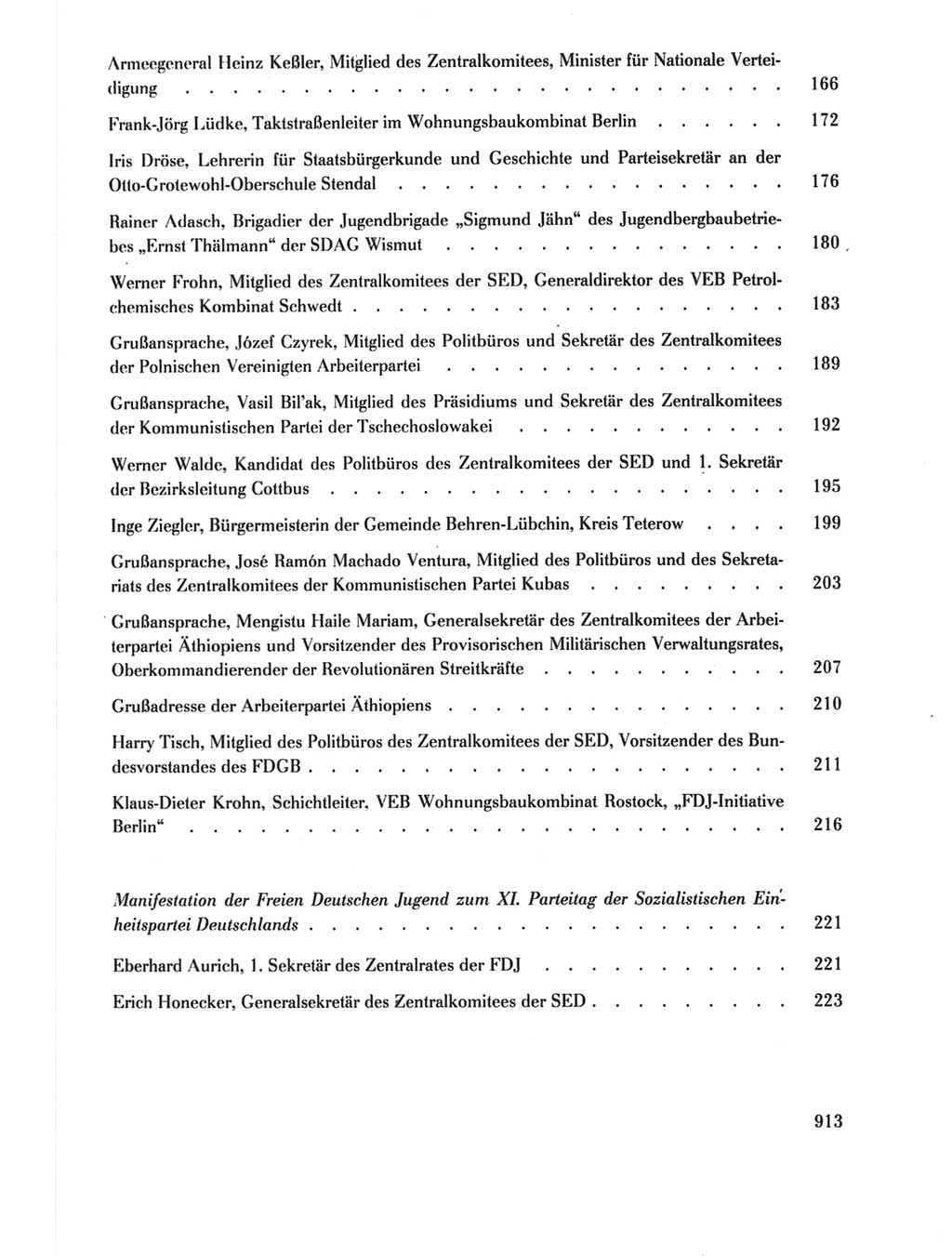 Protokoll der Verhandlungen des Ⅺ. Parteitages der Sozialistischen Einheitspartei Deutschlands (SED) [Deutsche Demokratische Republik (DDR)] 1986, Seite 913