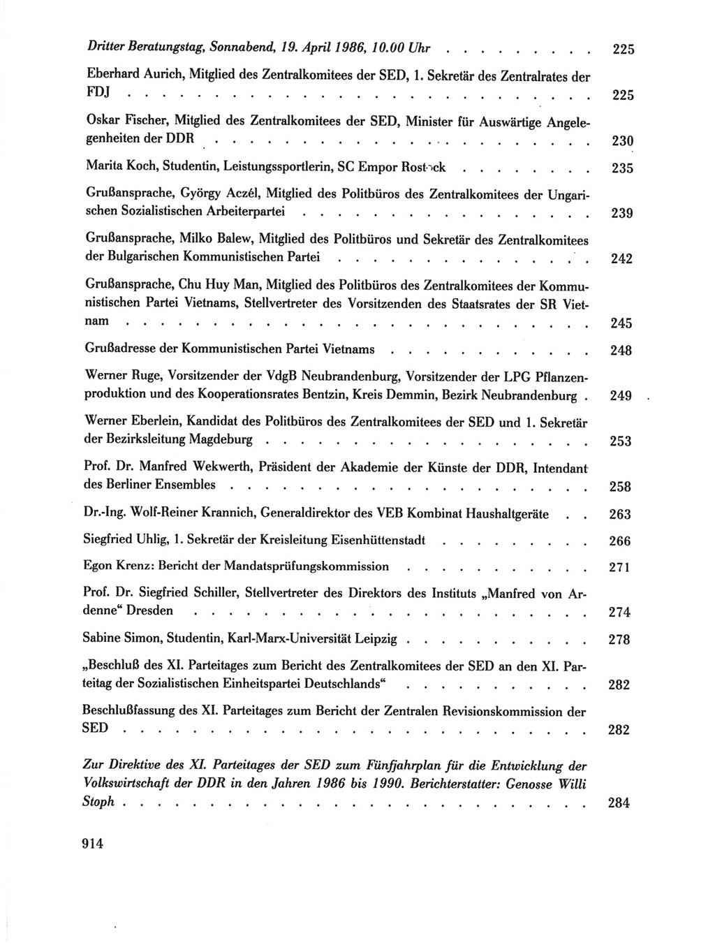 Protokoll der Verhandlungen des Ⅺ. Parteitages der Sozialistischen Einheitspartei Deutschlands (SED) [Deutsche Demokratische Republik (DDR)] 1986, Seite 914