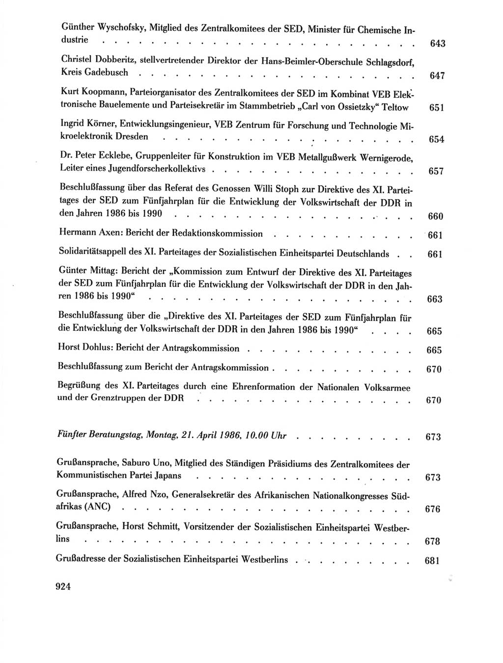 Protokoll der Verhandlungen des Ⅺ. Parteitages der Sozialistischen Einheitspartei Deutschlands (SED) [Deutsche Demokratische Republik (DDR)] 1986, Seite 924