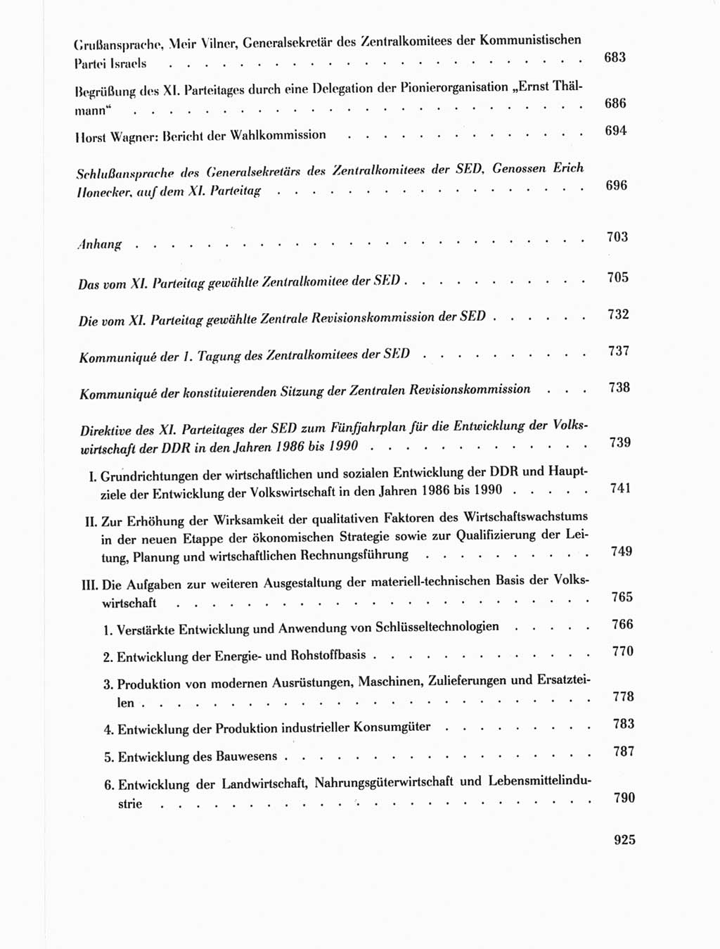 Protokoll der Verhandlungen des Ⅺ. Parteitages der Sozialistischen Einheitspartei Deutschlands (SED) [Deutsche Demokratische Republik (DDR)] 1986, Seite 925