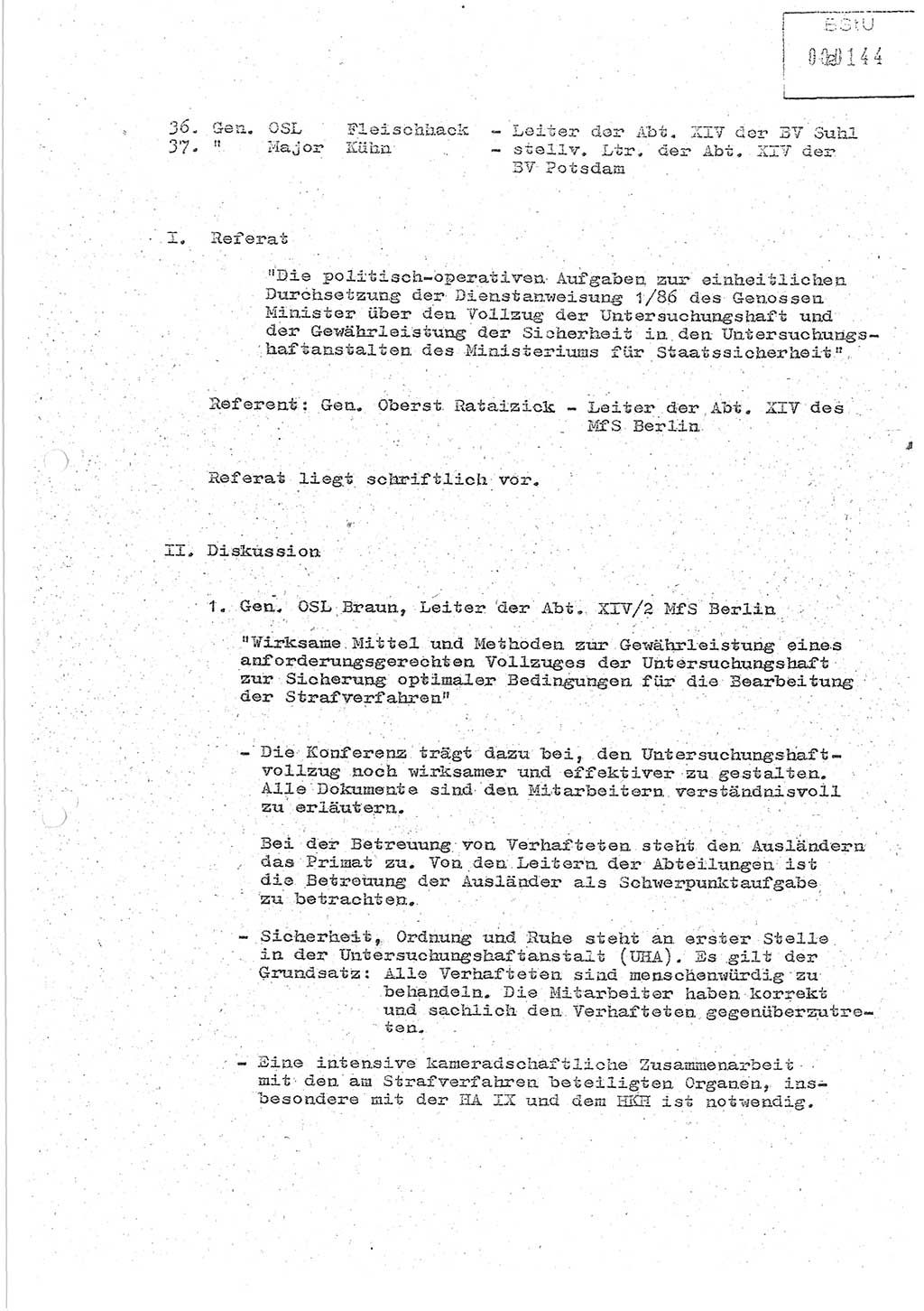 Protokoll zur zentralen Dienstkonferenz der Linie (Abteilung) ⅩⅣ des MfS [Ministerium für Staatssicherheit, Deutsche Demokratische Republik (DDR)] am 5.3./6.3.1986 in der Abteilung (Abt.) XIV des MfS Berlin, Abteilung XIV, Berlin 5.3./6.3.1986, Seite 2 (Prot. Di.-Konf. Abt. ⅩⅣ MfS DDR Bln. 1986, S. 2)
