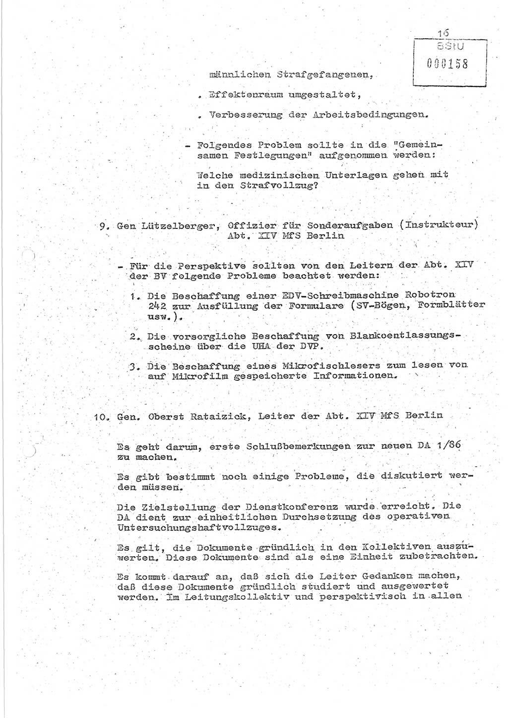 Protokoll zur zentralen Dienstkonferenz der Linie (Abteilung) ⅩⅣ des MfS [Ministerium für Staatssicherheit, Deutsche Demokratische Republik (DDR)] am 5.3./6.3.1986 in der Abteilung (Abt.) XIV des MfS Berlin, Abteilung XIV, Berlin 5.3./6.3.1986, Seite 16 (Prot. Di.-Konf. Abt. ⅩⅣ MfS DDR Bln. 1986, S. 16)