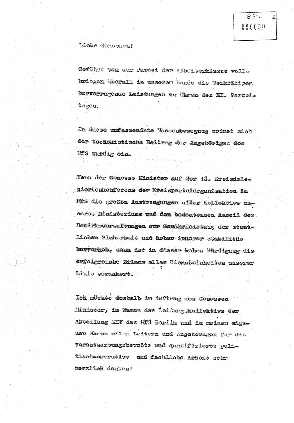 Referat (Oberst Siegfried Rataizick) zur Dienstkonferenz der Abteilung ⅩⅣ des MfS Berlin [Ministerium für Staatssicherheit, Deutsche Demokratische Republik (DDR)] Berlin-Hohenschönhausen vom 5.3.1986 bis 6.3.1986, Abteilung XIV, Berlin, 20.2.1986, Seite 2 (Ref. Di.-Konf. Abt. ⅩⅣ MfS DDR Bln. 1986, S. 2)