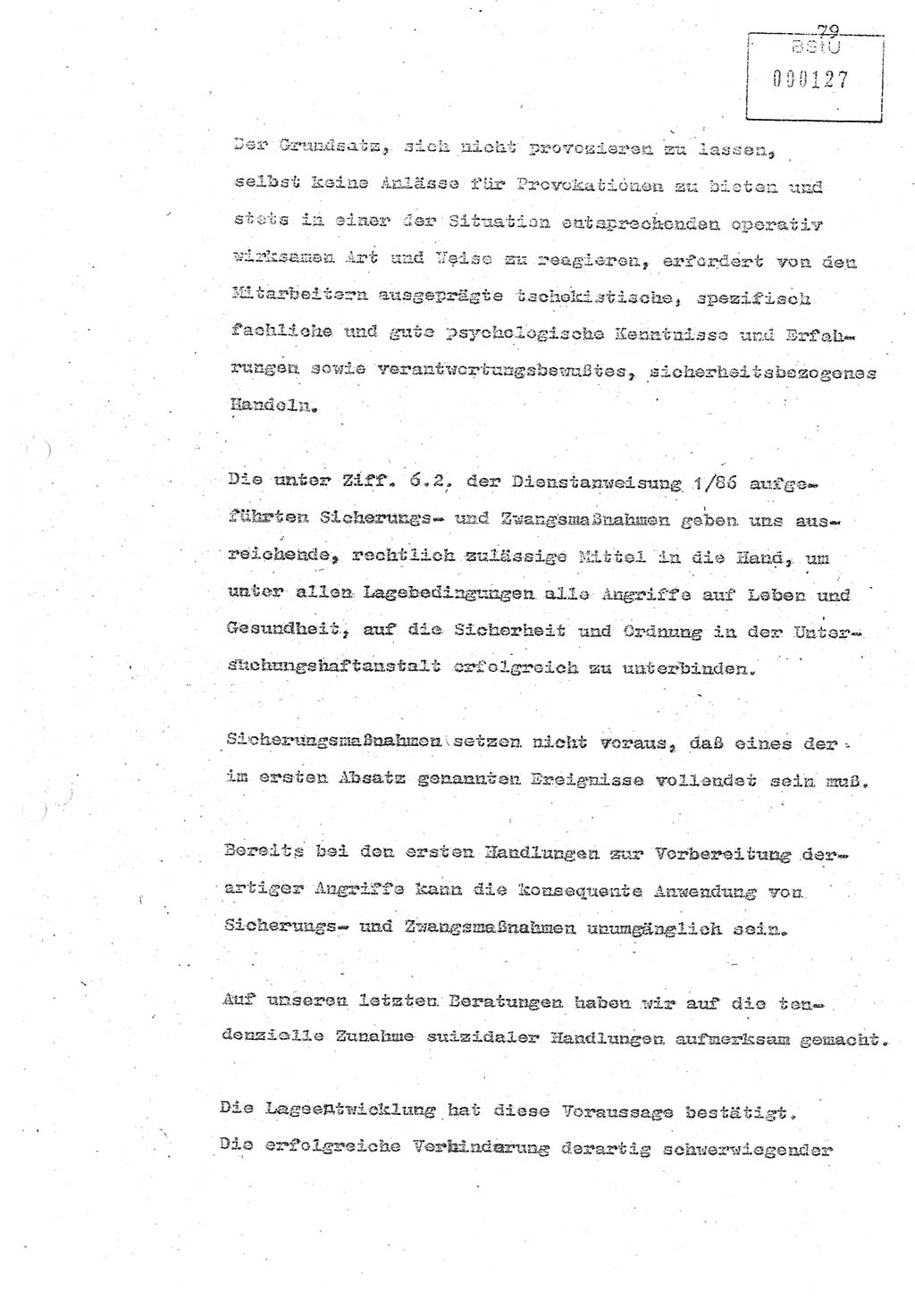 Referat (Oberst Siegfried Rataizick) zur Dienstkonferenz der Abteilung ⅩⅣ des MfS Berlin [Ministerium für Staatssicherheit, Deutsche Demokratische Republik (DDR)] Berlin-Hohenschönhausen vom 5.3.1986 bis 6.3.1986, Abteilung XIV, Berlin, 20.2.1986, Seite 79 (Ref. Di.-Konf. Abt. ⅩⅣ MfS DDR Bln. 1986, S. 79)