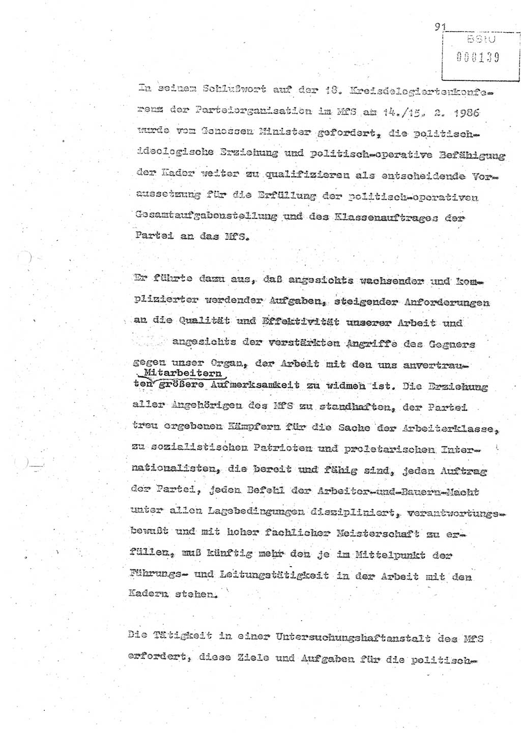 Referat (Oberst Siegfried Rataizick) zur Dienstkonferenz der Abteilung ⅩⅣ des MfS Berlin [Ministerium für Staatssicherheit, Deutsche Demokratische Republik (DDR)] Berlin-Hohenschönhausen vom 5.3.1986 bis 6.3.1986, Abteilung XIV, Berlin, 20.2.1986, Seite 91 (Ref. Di.-Konf. Abt. ⅩⅣ MfS DDR Bln. 1986, S. 91)