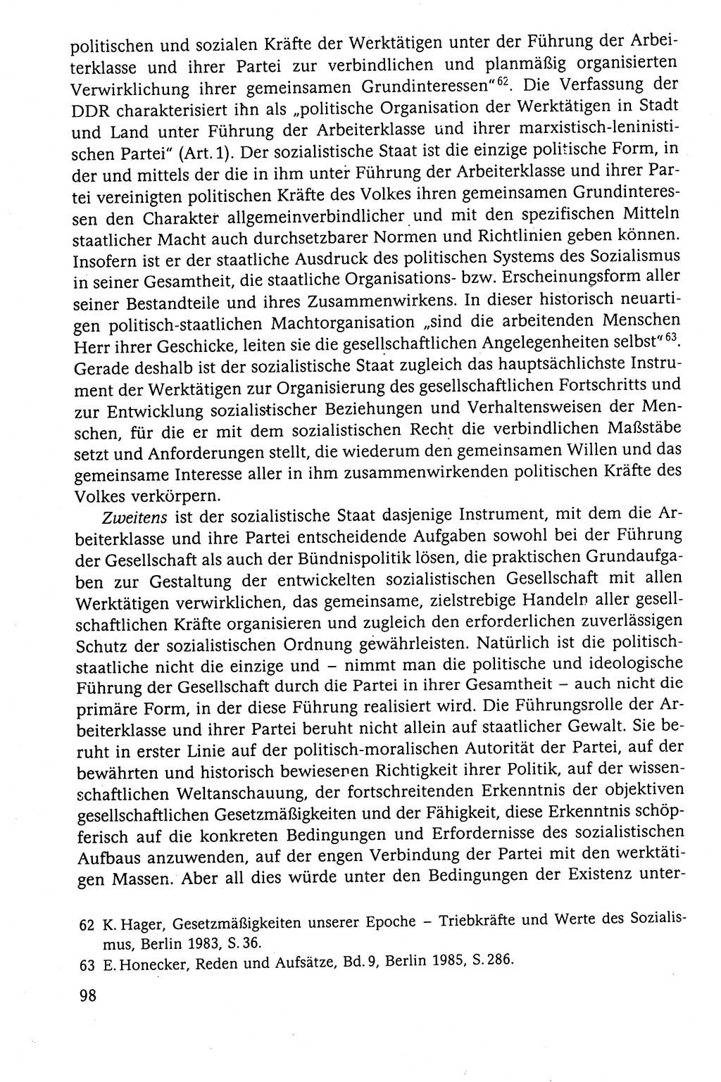 Der Staat im politischen System der DDR (Deutsche Demokratische Republik) 1986, Seite 98 (St. pol. Sys. DDR 1986, S. 98)