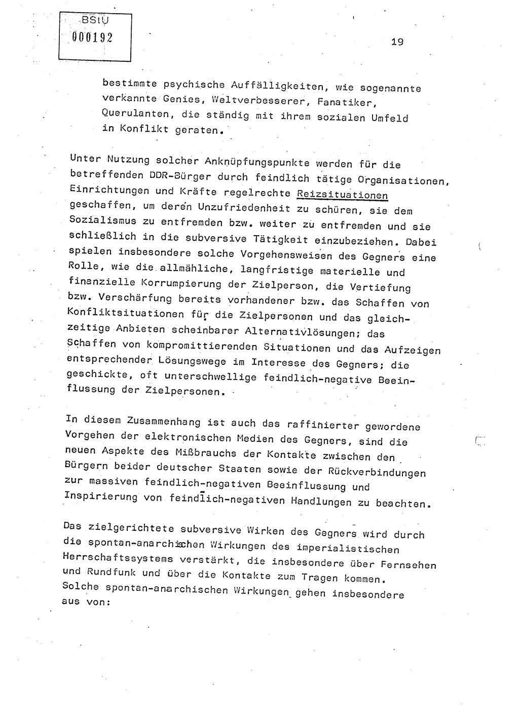 Studienmaterial Ministerium für Staatssicherheit (MfS) [Deutsche Demokratische Republik (DDR)], Hauptabteilung (HA) Ⅸ/ Auswertungs- und Kontrollgruppe (AKG), Berlin ca. 1986, Seite 19 (Stud.-Mat. MfS DDR HA Ⅸ/AKG 1986, S. 19)