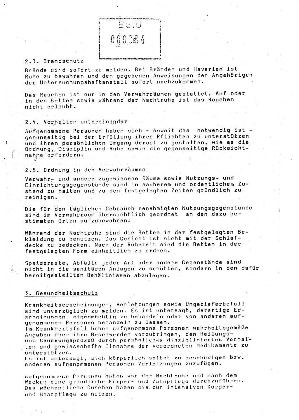 Ordnungs- und Verhaltensregeln (Hausordnung) für in die Untersuchungshaftanstalt (UHA) aufgenommene Personen, Ministerium für Staatssicherheit (MfS) [Deutsche Demokratische Republik (DDR)], Abteilung ⅩⅣ, Leiter, Büro der Leitung (BdL) 35/86, Berlin, 29.1.1986, Blatt 6 (H.-Ordn. UHA MfS DDR Abt. ⅩⅣ Ltr. BdL/35/86 1986, Bl. 6)