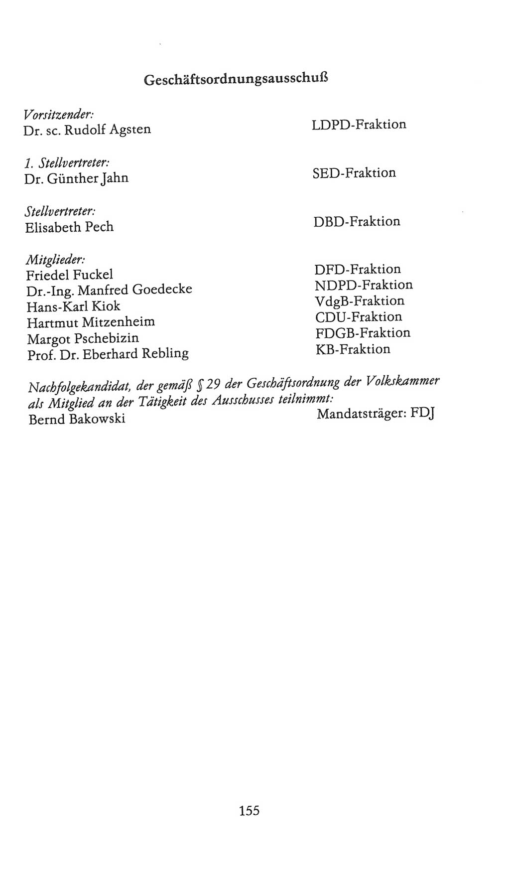 Volkskammer (VK) der Deutschen Demokratischen Republik (DDR), 9. Wahlperiode 1986-1990, Seite 155 (VK. DDR 9. WP. 1986-1990, S. 155)