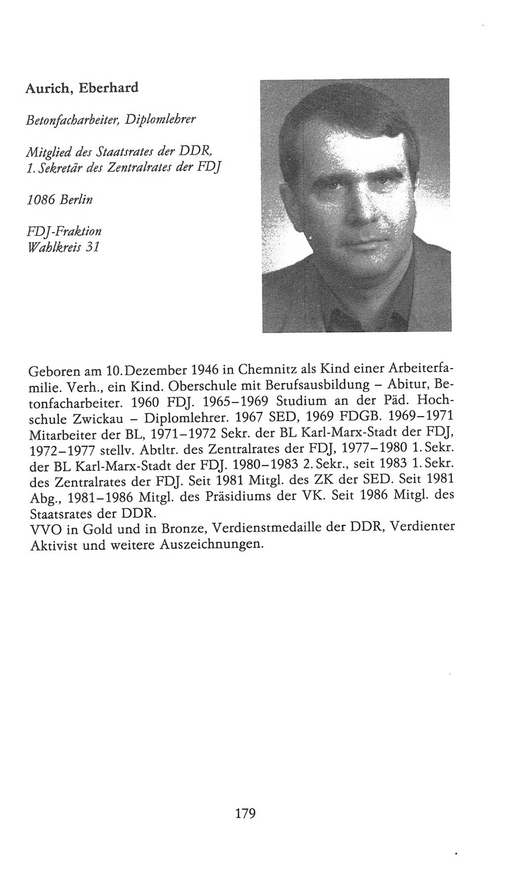 Volkskammer (VK) der Deutschen Demokratischen Republik (DDR), 9. Wahlperiode 1986-1990, Seite 179 (VK. DDR 9. WP. 1986-1990, S. 179)