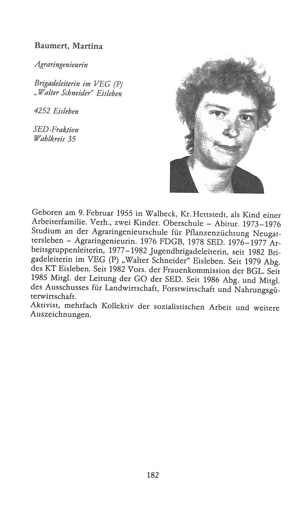 Volkskammer (VK) der Deutschen Demokratischen Republik (DDR), 9. Wahlperiode 1986-1990, Seite 182 (VK. DDR 9. WP. 1986-1990, S. 182)