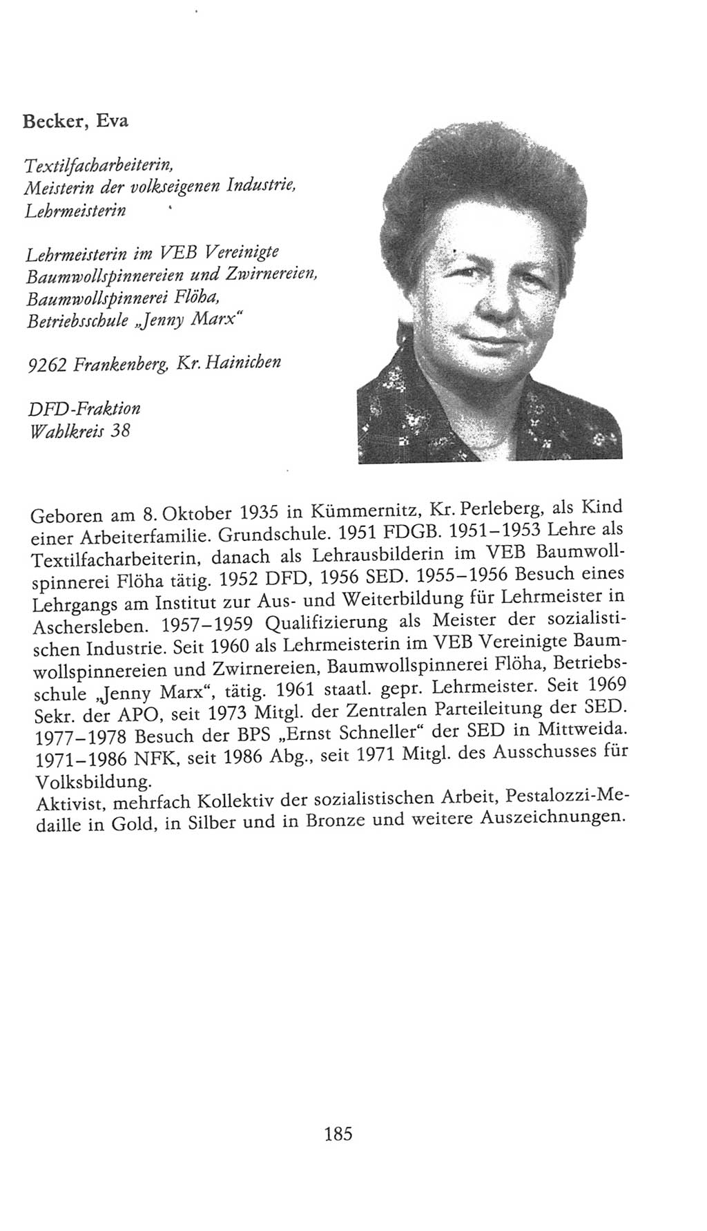 Volkskammer (VK) der Deutschen Demokratischen Republik (DDR), 9. Wahlperiode 1986-1990, Seite 185 (VK. DDR 9. WP. 1986-1990, S. 185)