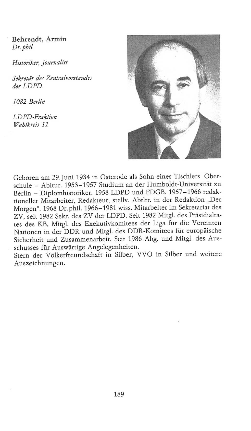 Volkskammer (VK) der Deutschen Demokratischen Republik (DDR), 9. Wahlperiode 1986-1990, Seite 189 (VK. DDR 9. WP. 1986-1990, S. 189)