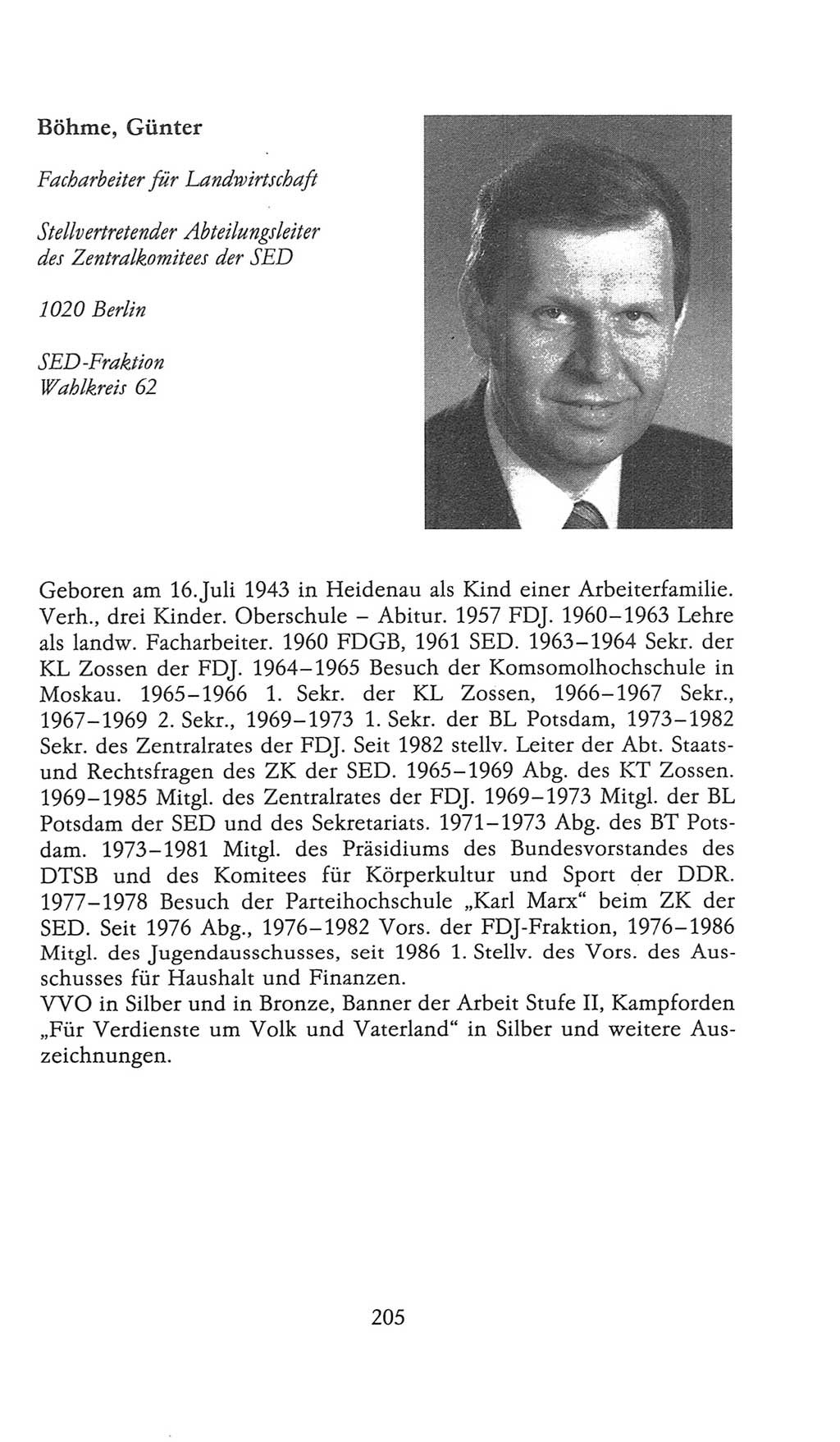 Volkskammer (VK) der Deutschen Demokratischen Republik (DDR), 9. Wahlperiode 1986-1990, Seite 205 (VK. DDR 9. WP. 1986-1990, S. 205)