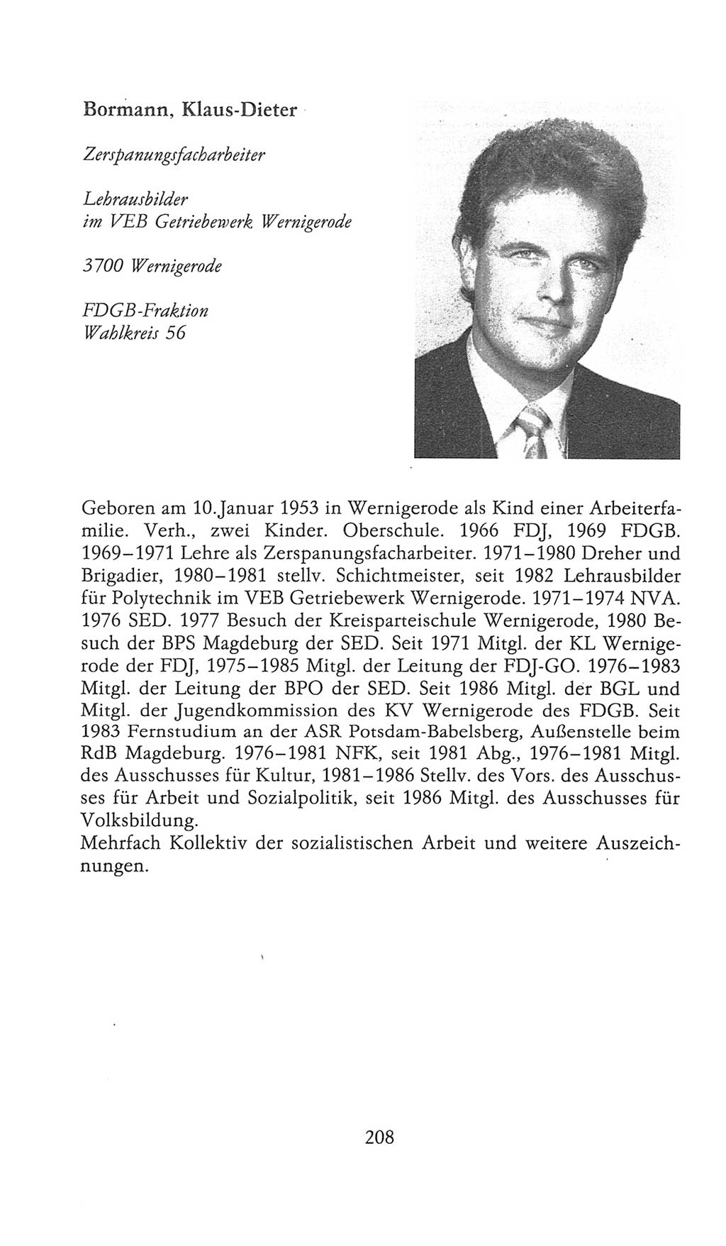 Volkskammer (VK) der Deutschen Demokratischen Republik (DDR), 9. Wahlperiode 1986-1990, Seite 208 (VK. DDR 9. WP. 1986-1990, S. 208)