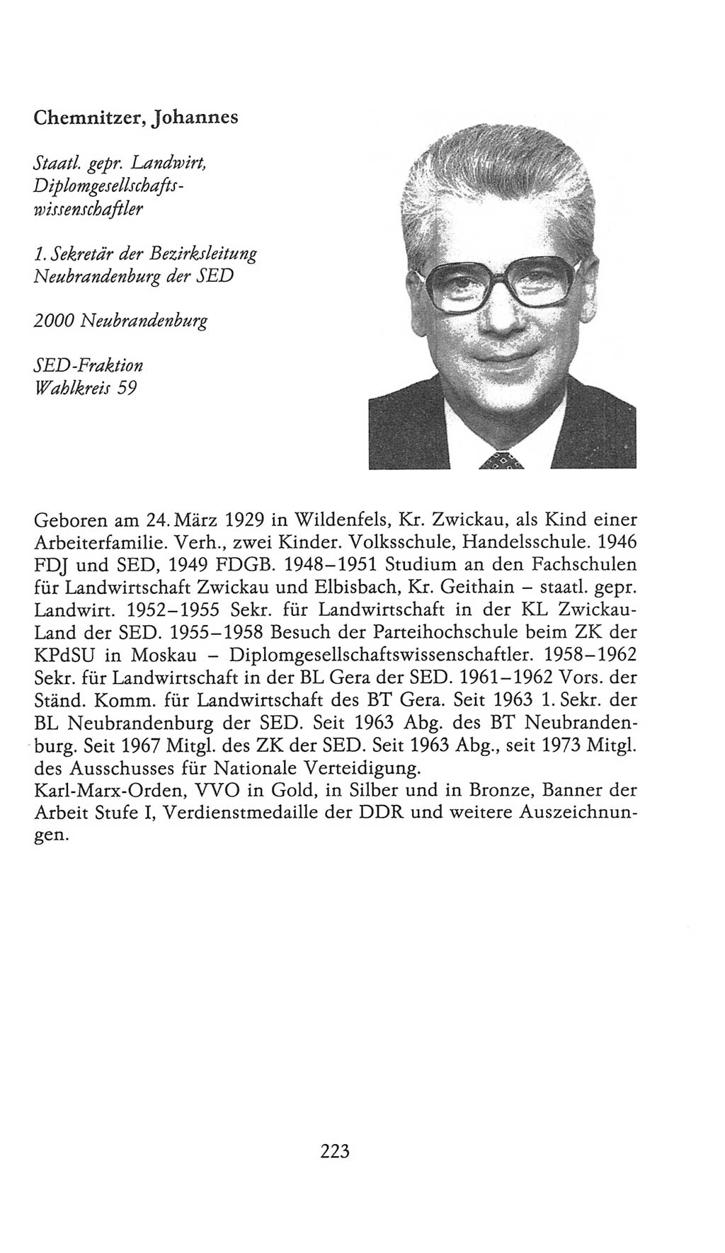 Volkskammer (VK) der Deutschen Demokratischen Republik (DDR), 9. Wahlperiode 1986-1990, Seite 223 (VK. DDR 9. WP. 1986-1990, S. 223)
