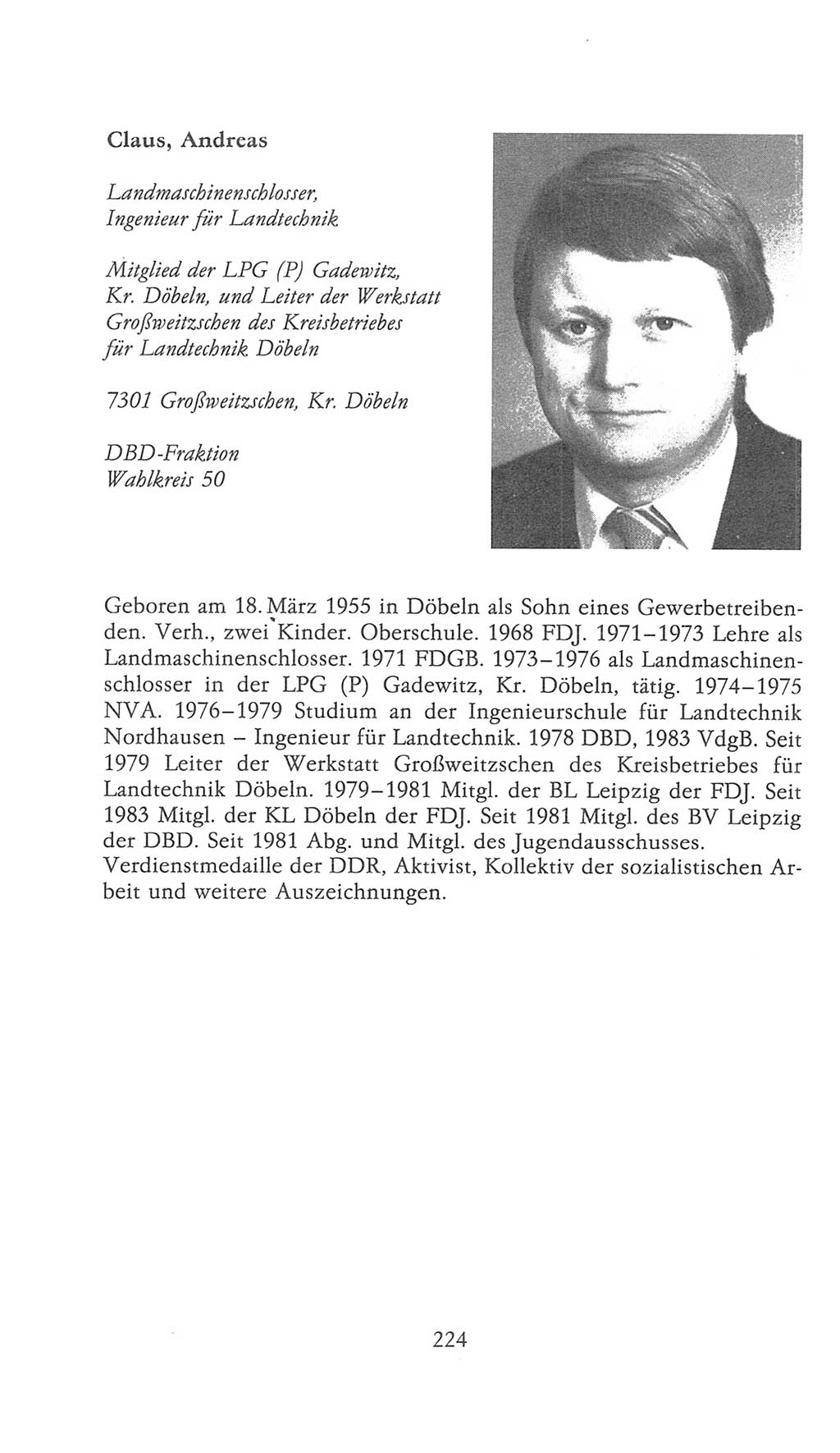 Volkskammer (VK) der Deutschen Demokratischen Republik (DDR), 9. Wahlperiode 1986-1990, Seite 224 (VK. DDR 9. WP. 1986-1990, S. 224)