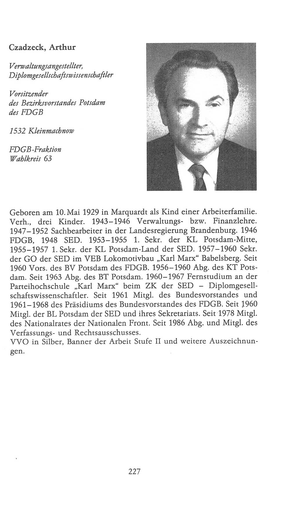 Volkskammer (VK) der Deutschen Demokratischen Republik (DDR), 9. Wahlperiode 1986-1990, Seite 227 (VK. DDR 9. WP. 1986-1990, S. 227)