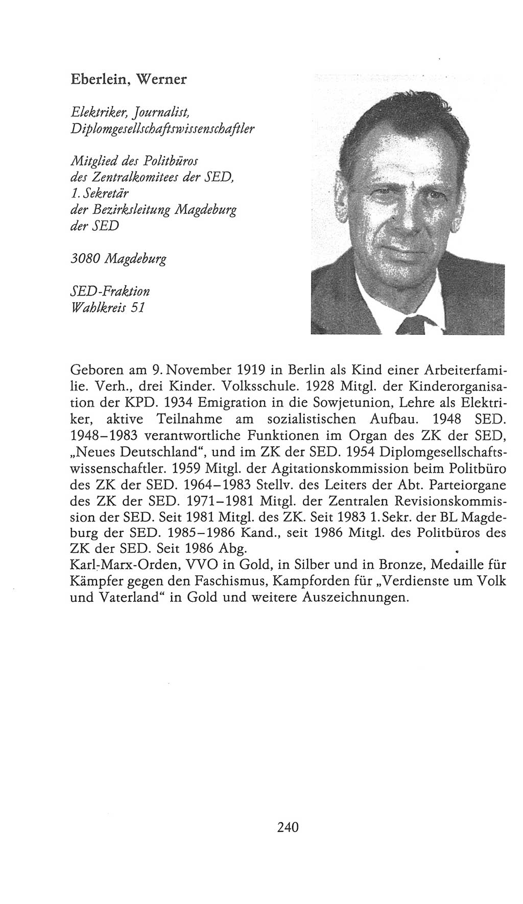 Volkskammer (VK) der Deutschen Demokratischen Republik (DDR), 9. Wahlperiode 1986-1990, Seite 240 (VK. DDR 9. WP. 1986-1990, S. 240)