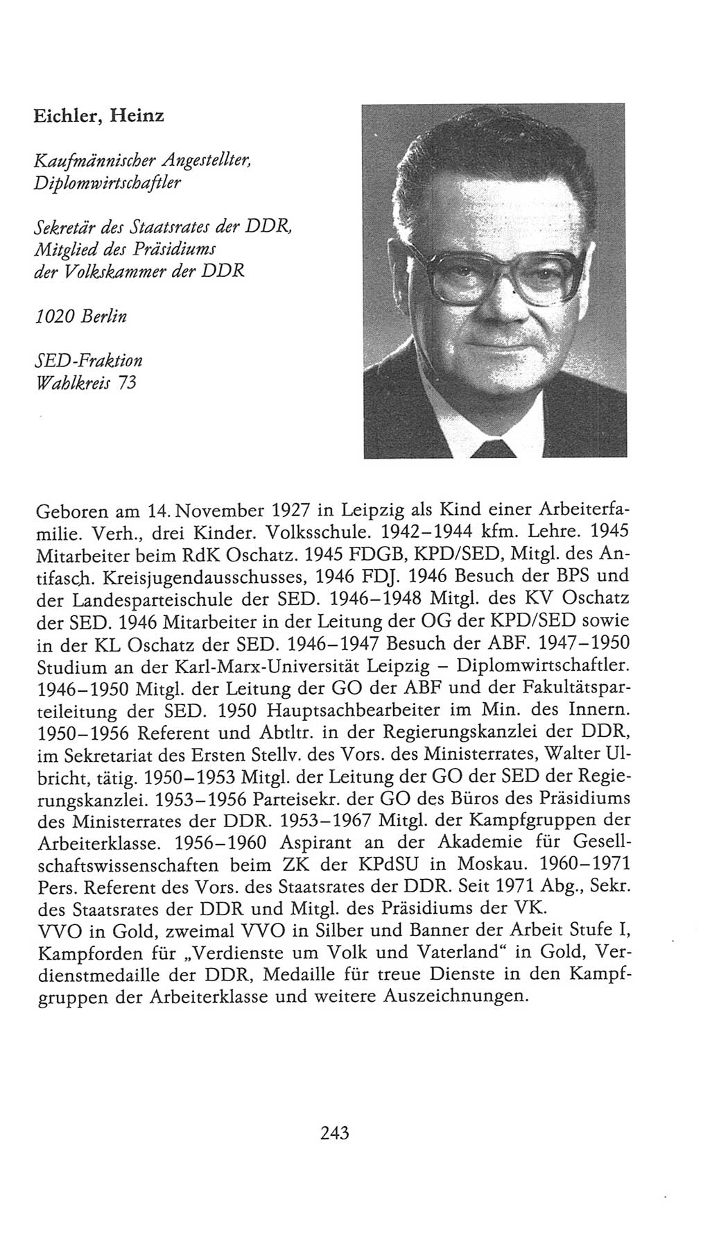 Volkskammer (VK) der Deutschen Demokratischen Republik (DDR), 9. Wahlperiode 1986-1990, Seite 243 (VK. DDR 9. WP. 1986-1990, S. 243)