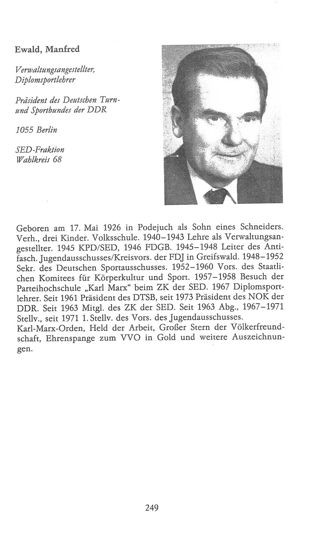 Volkskammer (VK) der Deutschen Demokratischen Republik (DDR), 9. Wahlperiode 1986-1990, Seite 249 (VK. DDR 9. WP. 1986-1990, S. 249)