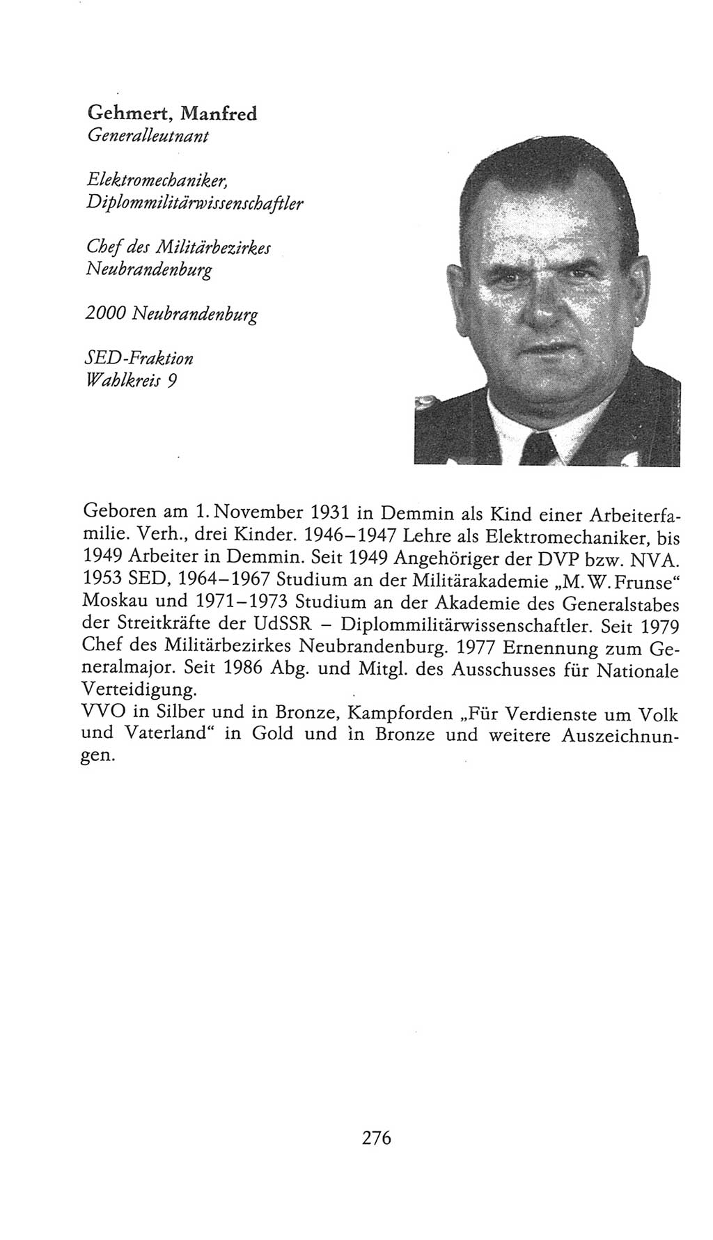 Volkskammer (VK) der Deutschen Demokratischen Republik (DDR), 9. Wahlperiode 1986-1990, Seite 276 (VK. DDR 9. WP. 1986-1990, S. 276)