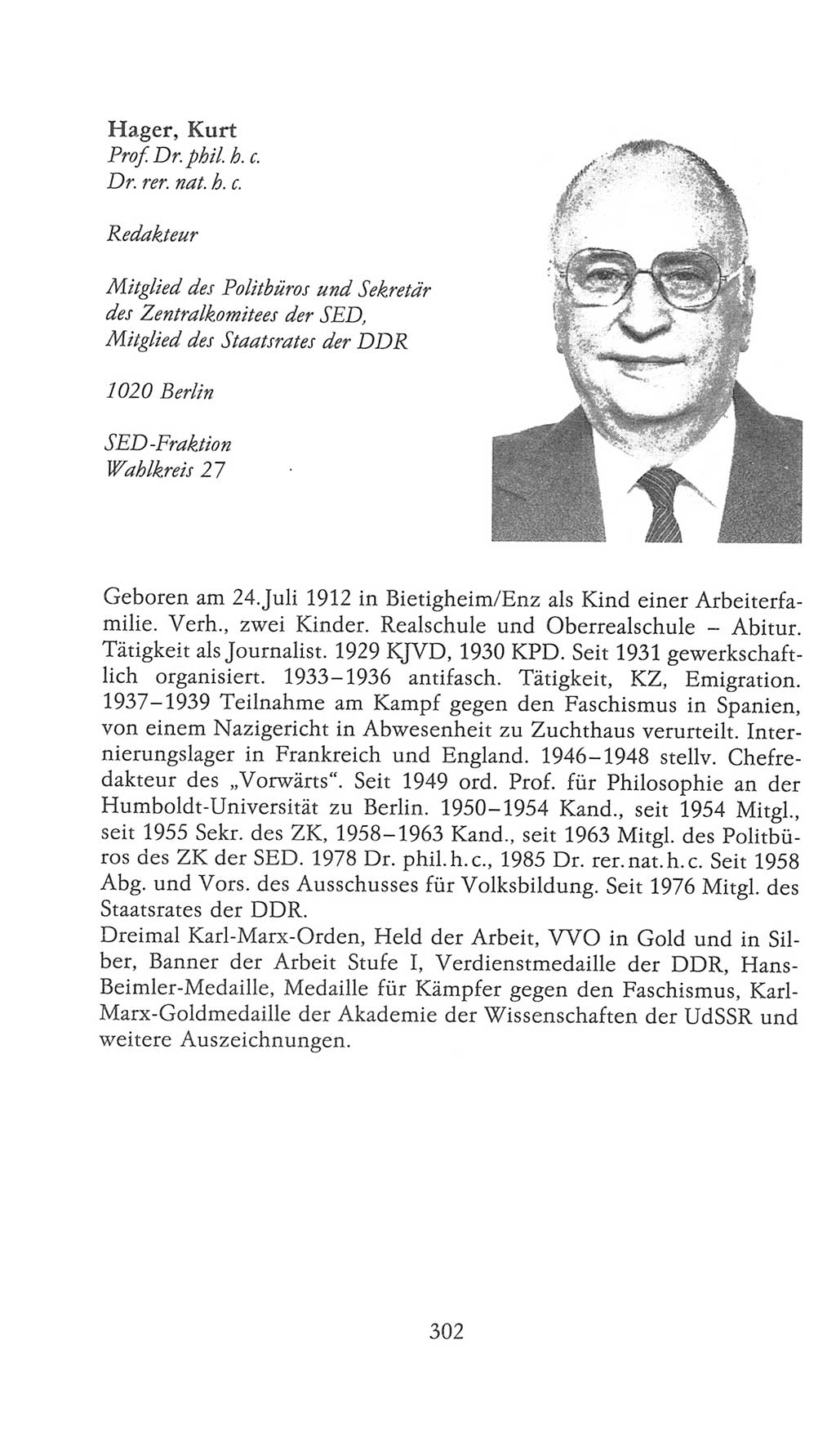 Volkskammer (VK) der Deutschen Demokratischen Republik (DDR), 9. Wahlperiode 1986-1990, Seite 302 (VK. DDR 9. WP. 1986-1990, S. 302)