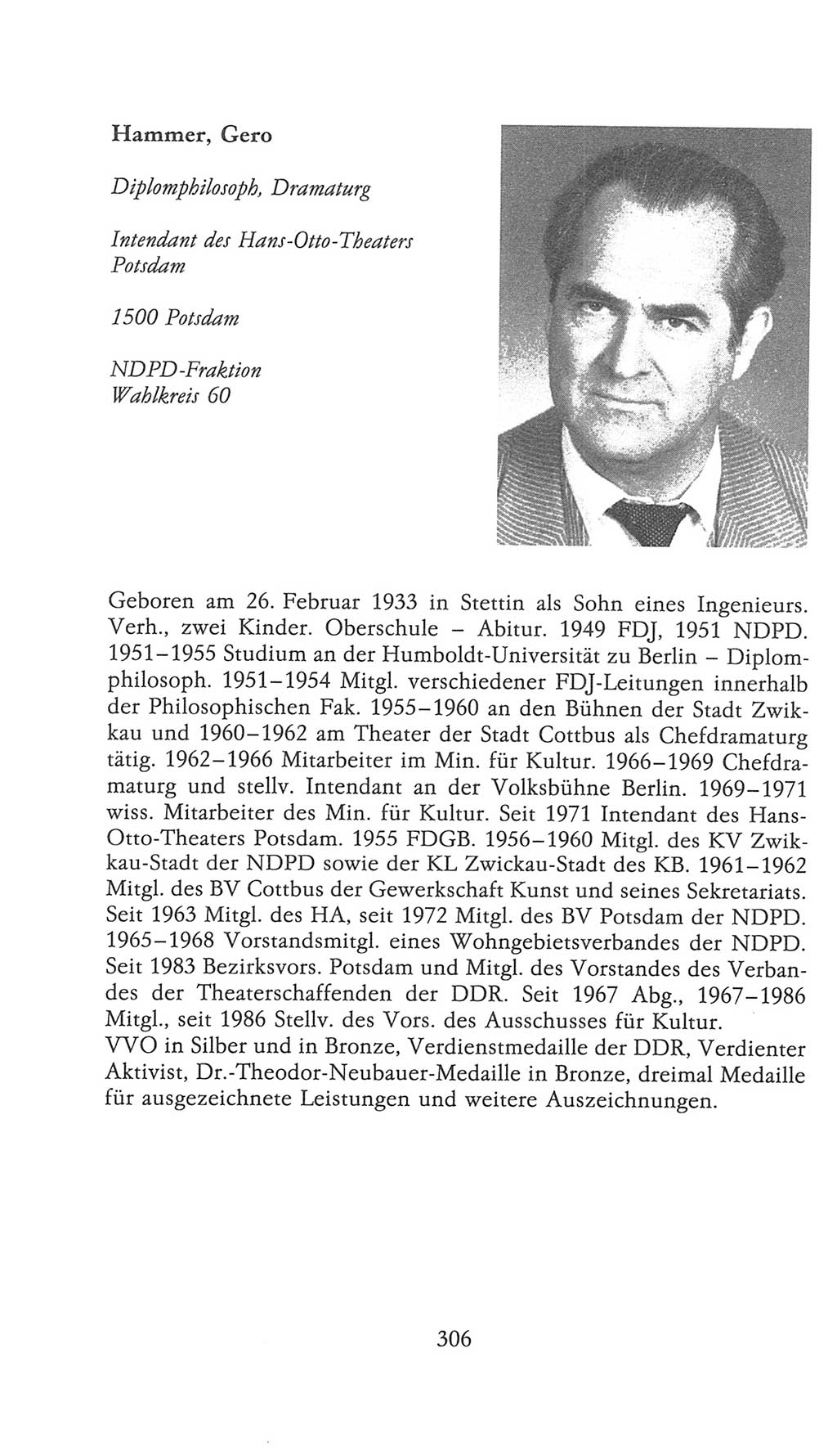 Volkskammer (VK) der Deutschen Demokratischen Republik (DDR), 9. Wahlperiode 1986-1990, Seite 306 (VK. DDR 9. WP. 1986-1990, S. 306)