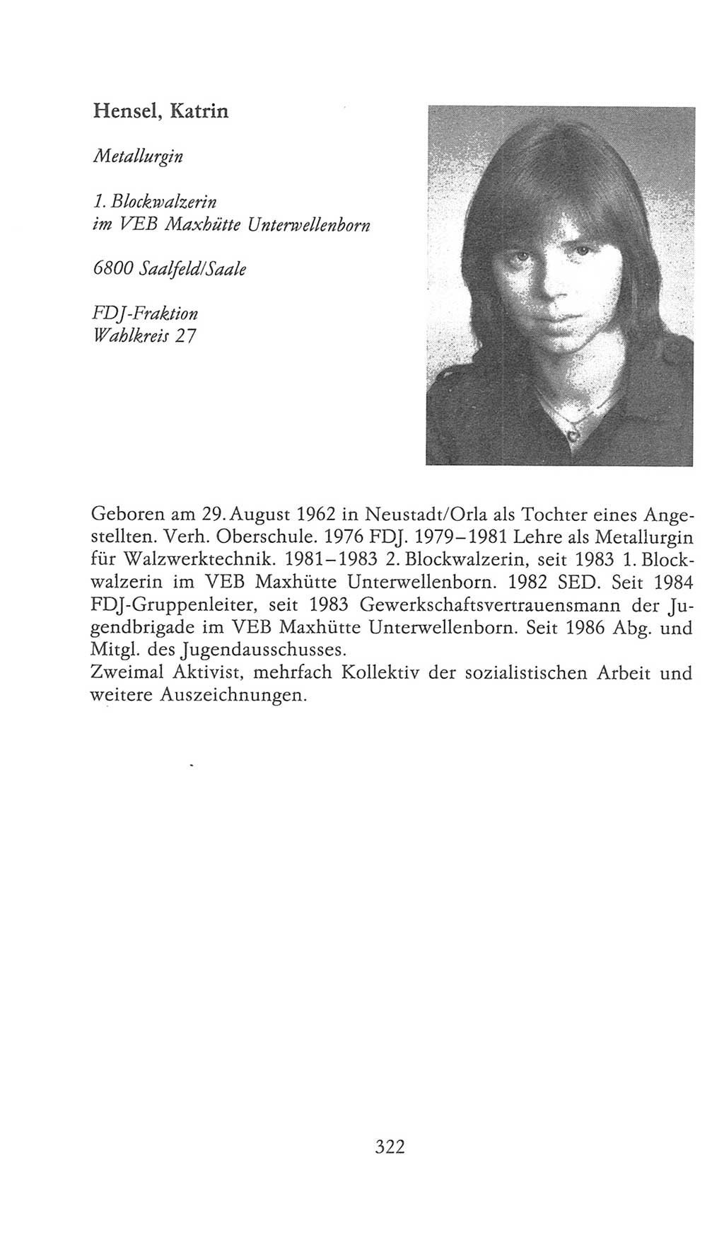 Volkskammer (VK) der Deutschen Demokratischen Republik (DDR), 9. Wahlperiode 1986-1990, Seite 322 (VK. DDR 9. WP. 1986-1990, S. 322)