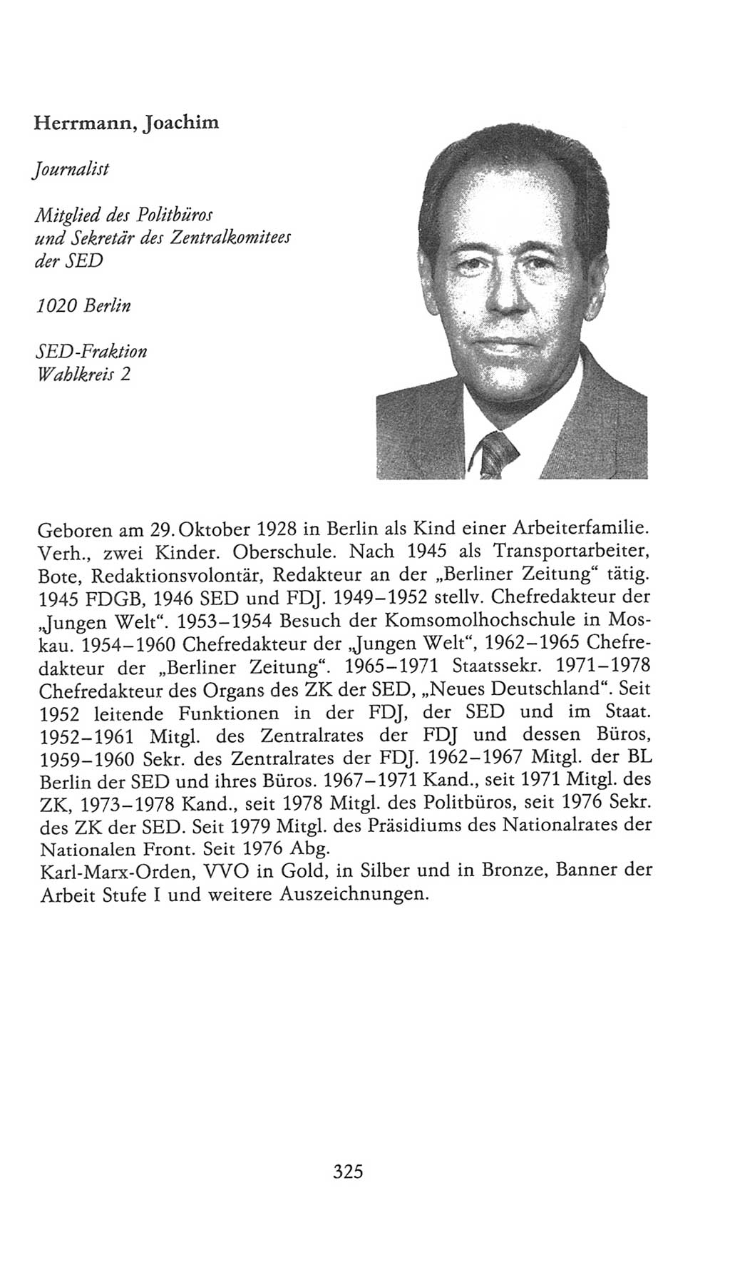 Volkskammer (VK) der Deutschen Demokratischen Republik (DDR), 9. Wahlperiode 1986-1990, Seite 325 (VK. DDR 9. WP. 1986-1990, S. 325)
