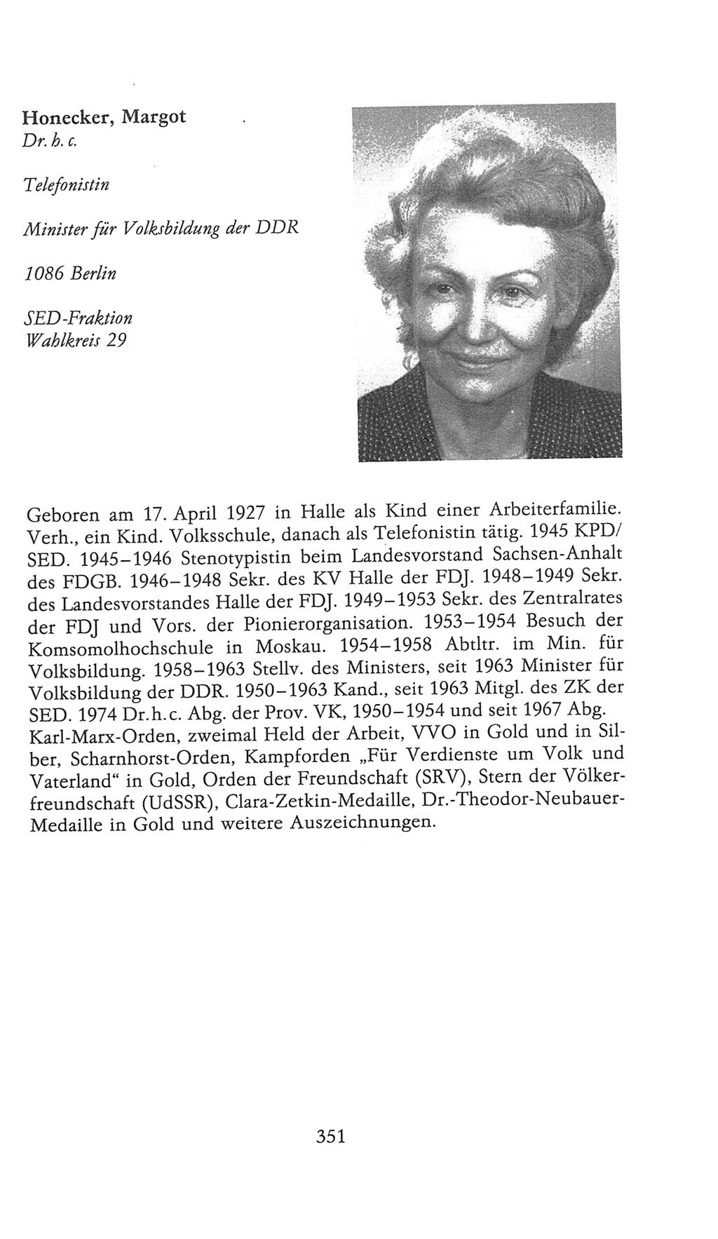 Volkskammer (VK) der Deutschen Demokratischen Republik (DDR), 9. Wahlperiode 1986-1990, Seite 351 (VK. DDR 9. WP. 1986-1990, S. 351)