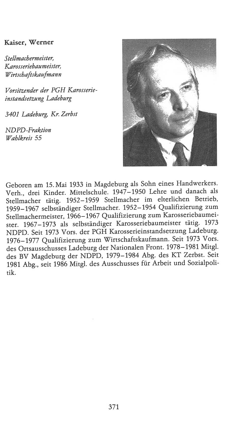 Volkskammer (VK) der Deutschen Demokratischen Republik (DDR), 9. Wahlperiode 1986-1990, Seite 371 (VK. DDR 9. WP. 1986-1990, S. 371)