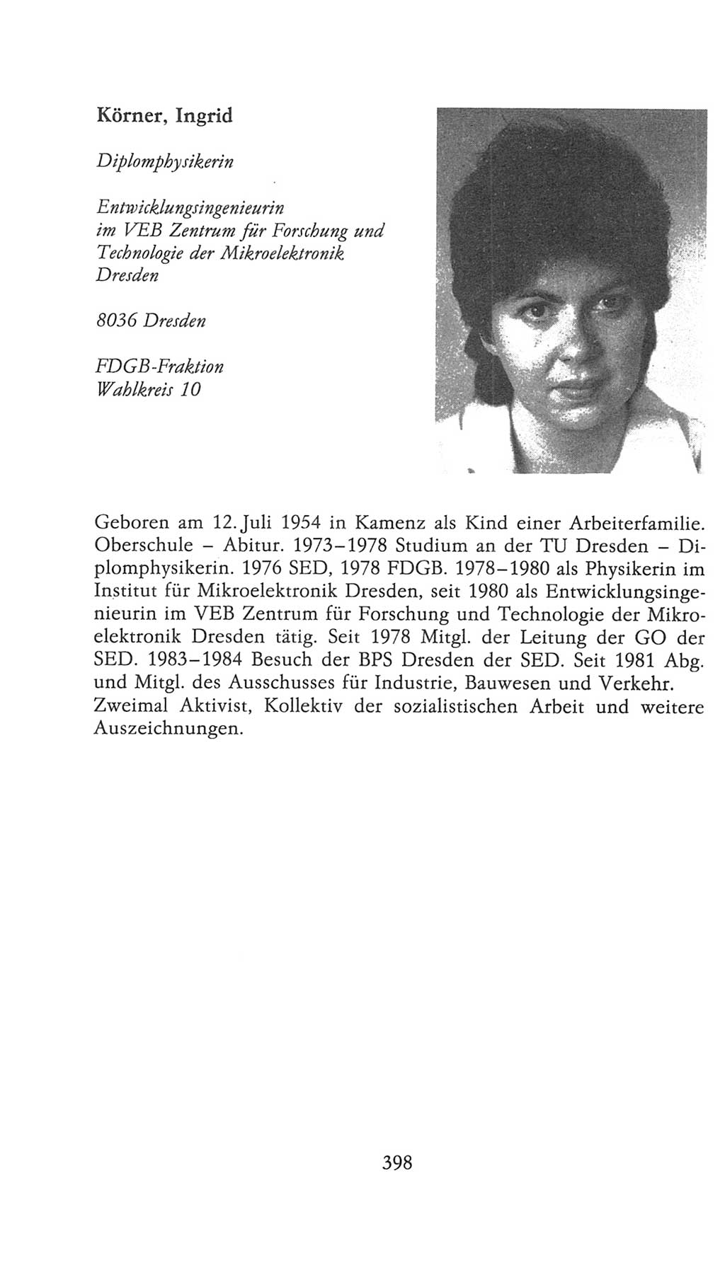 Volkskammer (VK) der Deutschen Demokratischen Republik (DDR), 9. Wahlperiode 1986-1990, Seite 398 (VK. DDR 9. WP. 1986-1990, S. 398)