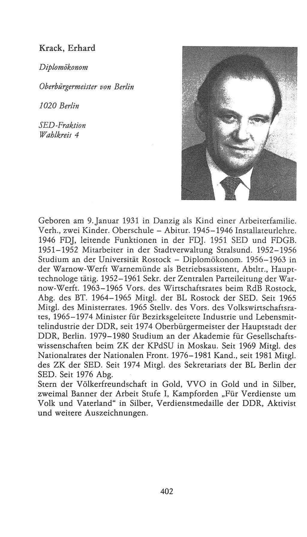 Volkskammer (VK) der Deutschen Demokratischen Republik (DDR), 9. Wahlperiode 1986-1990, Seite 402 (VK. DDR 9. WP. 1986-1990, S. 402)