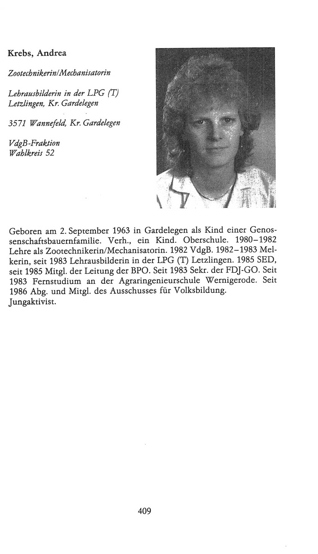 Volkskammer (VK) der Deutschen Demokratischen Republik (DDR), 9. Wahlperiode 1986-1990, Seite 409 (VK. DDR 9. WP. 1986-1990, S. 409)