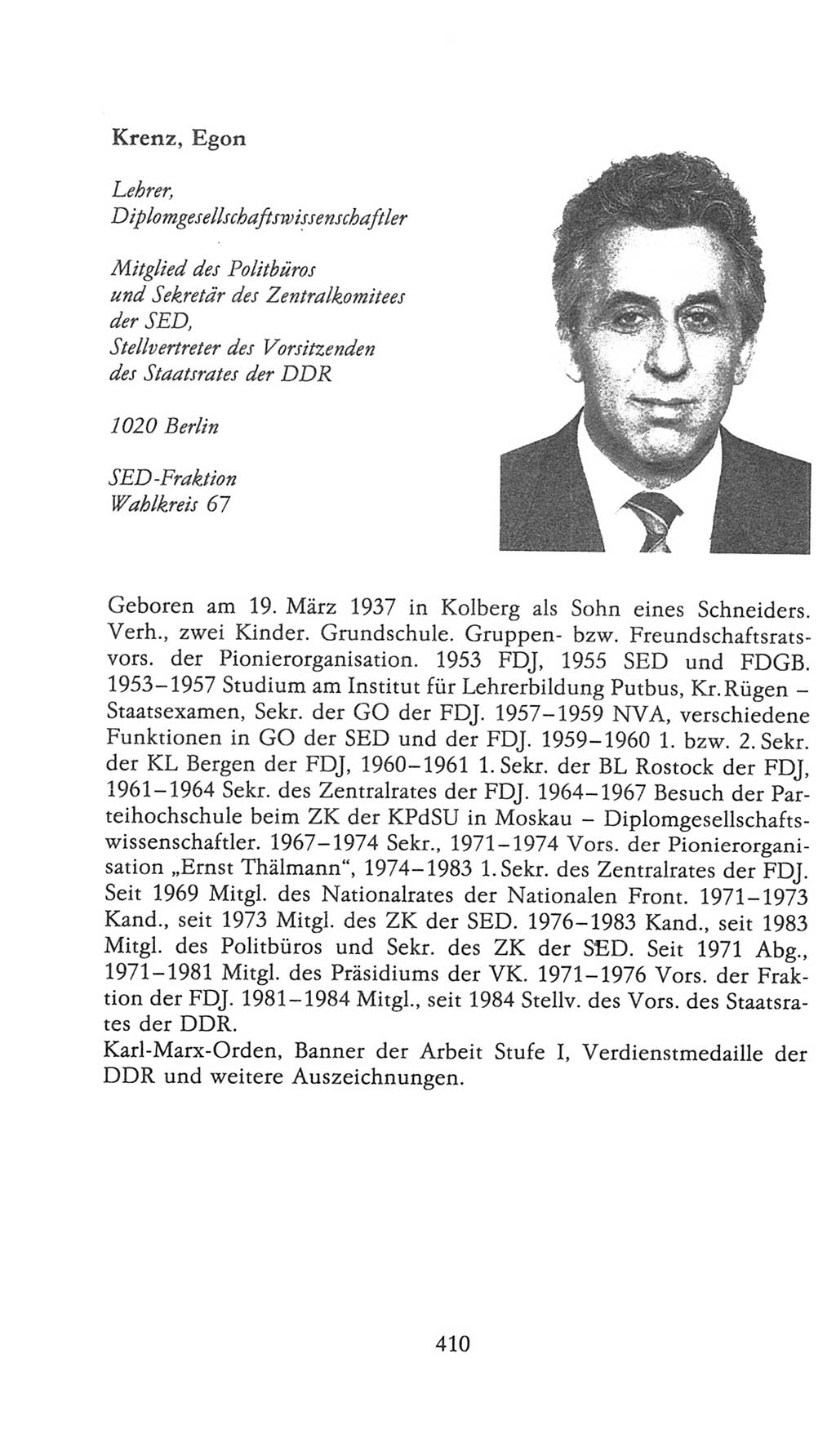 Volkskammer (VK) der Deutschen Demokratischen Republik (DDR), 9. Wahlperiode 1986-1990, Seite 410 (VK. DDR 9. WP. 1986-1990, S. 410)