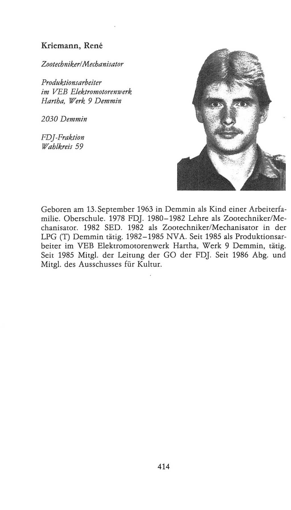 Volkskammer (VK) der Deutschen Demokratischen Republik (DDR), 9. Wahlperiode 1986-1990, Seite 414 (VK. DDR 9. WP. 1986-1990, S. 414)