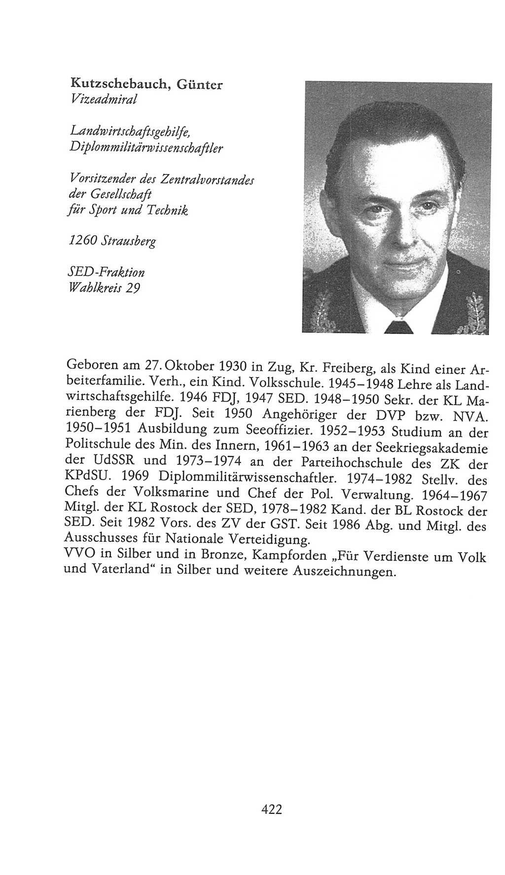 Volkskammer (VK) der Deutschen Demokratischen Republik (DDR), 9. Wahlperiode 1986-1990, Seite 422 (VK. DDR 9. WP. 1986-1990, S. 422)