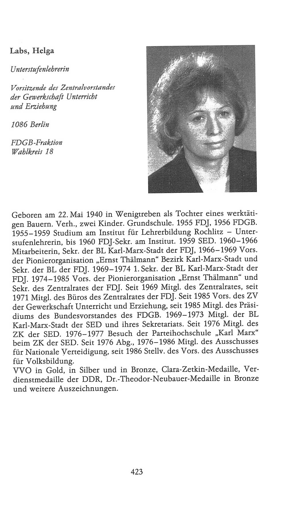 Volkskammer (VK) der Deutschen Demokratischen Republik (DDR), 9. Wahlperiode 1986-1990, Seite 423 (VK. DDR 9. WP. 1986-1990, S. 423)