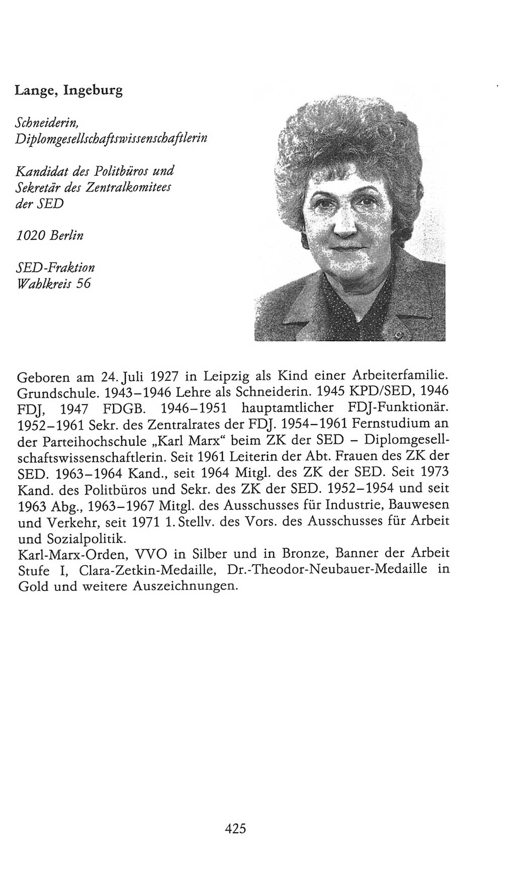 Volkskammer (VK) der Deutschen Demokratischen Republik (DDR), 9. Wahlperiode 1986-1990, Seite 425 (VK. DDR 9. WP. 1986-1990, S. 425)